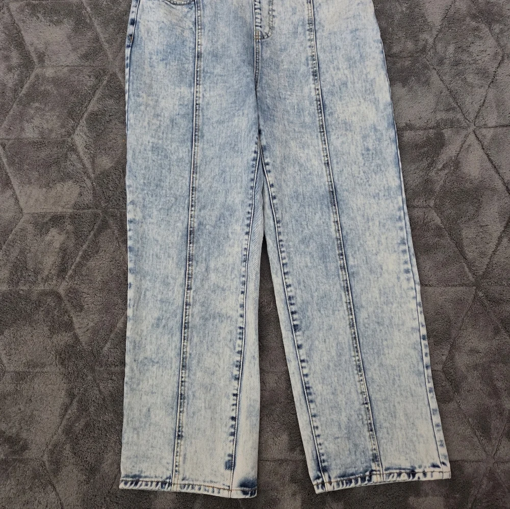 PrettyLittleThing Acid Wash BlueDenim Strapless Jumpsuit Western Boho Glam Y2K 8